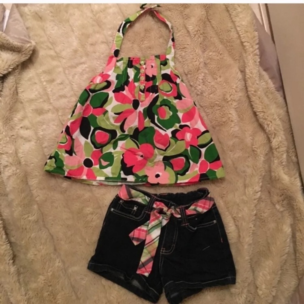 Gymboree Matching Halter Jean Short Set Sz 5 5T